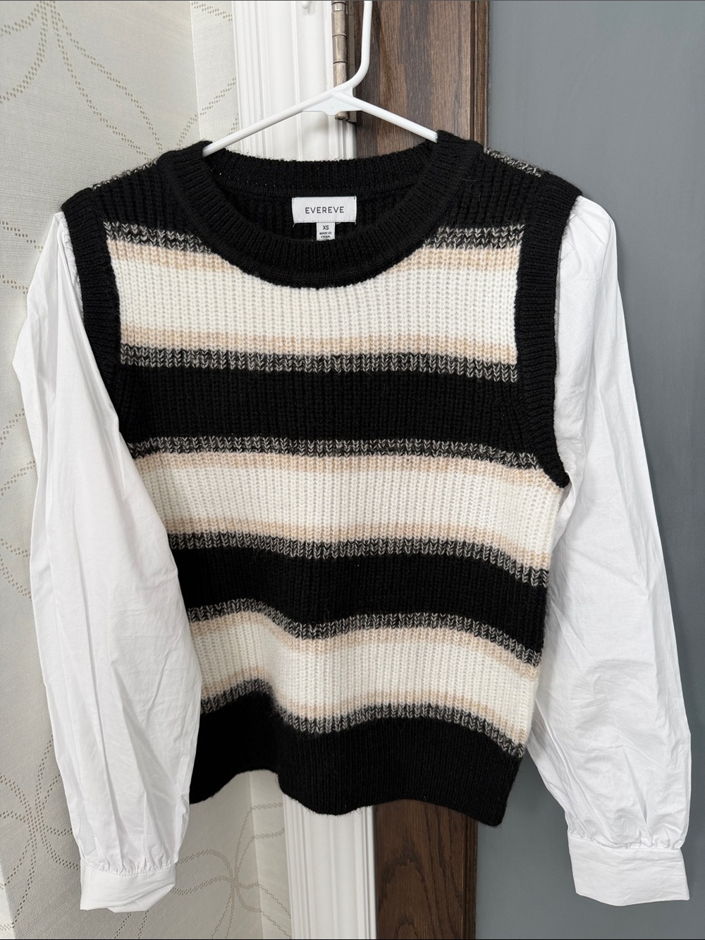 Evereve Black, Cream & Tan Striped Knit Sweater Vest